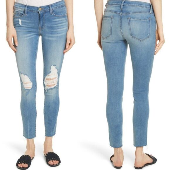 FRAME | Le Skinny De Jeanne Distressed Skinny Jeans in Stanwell - Picture 1 of 10